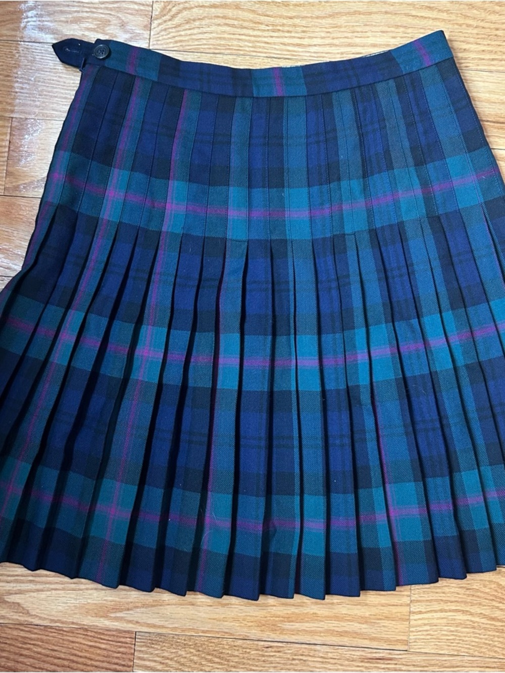 Brooks Brothers Pleated Tartan Mini Skirt in Navy, Green and Purple - Picture 2 of 5